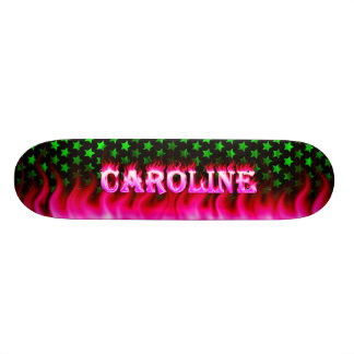 Caroline skateboard pink fire and flames design. deck