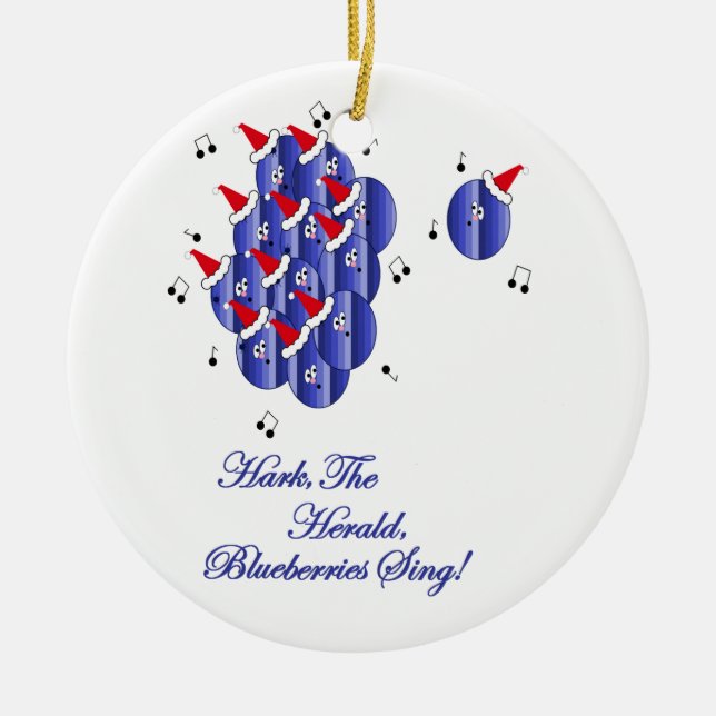 Caroling Blueberries Ceramic Ornament (Front)