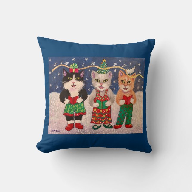 Caroling Cats Throw Pillow (Front)