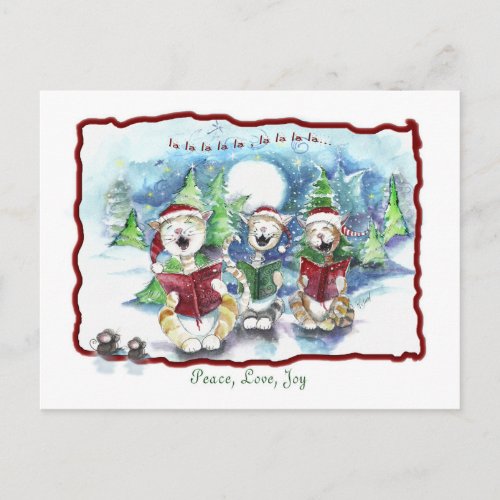 Caroling Christmas Cats Holiday Postcard