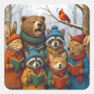 Caroling Christmas Forest Animals Square Sticker