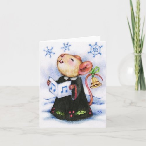 Caroling Christmas Mouse Cute Animal Greeting Card
