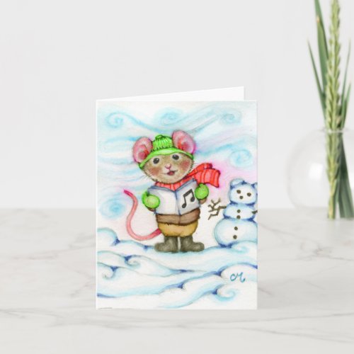 Caroling Christmas Mouse Cute Animal Greeting Card