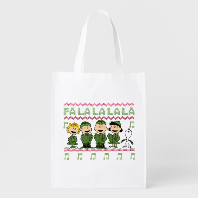 Caroling Christmas Sweater Graphic Grocery Bag (Front)