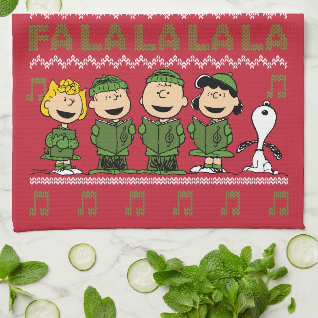 Caroling Christmas Sweater Graphic Kitchen Towel (Folded)