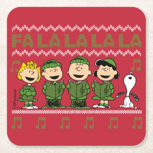 Caroling Christmas Sweater Graphic Square Paper Coaster