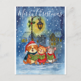 Caroling Companions Under the Snow Holiday Postcard