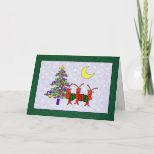 Caroling Crawfish Fleur de Lis Christmas Holiday Card