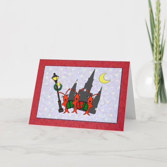 Caroling Crawfish / Lobster Cathedral Christmas Holiday Card (Front)