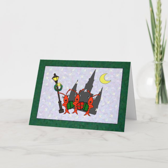 Caroling Crawfish / Lobster Cathedral Christmas Holiday Card (Front)