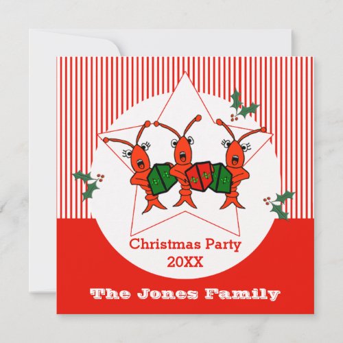 Caroling Crawfish  Lobsters Christmas Party Invitation