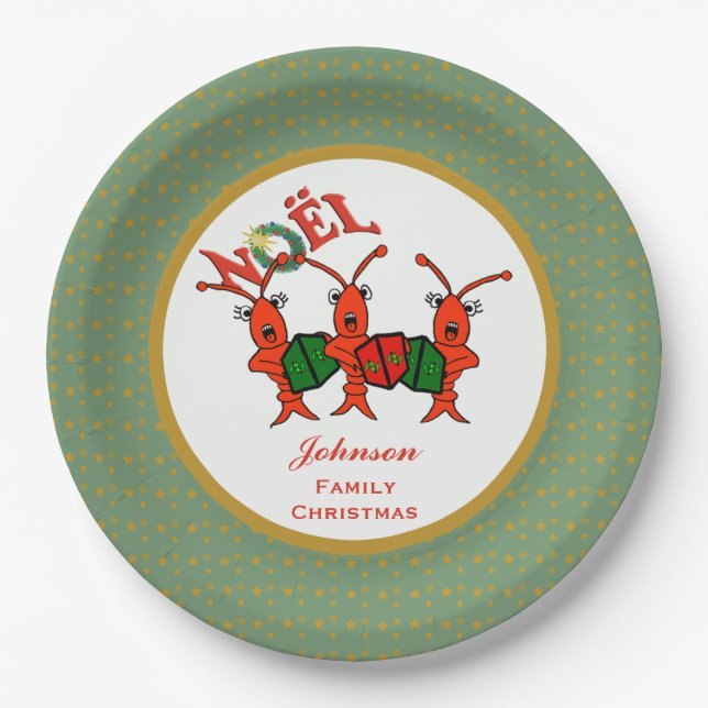 Caroling Crawfish Lobsters Noel Paper Plates (Front)