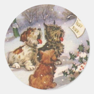 Caroling Dogs in the Snow Classic Round Sticker