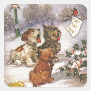 Caroling Dogs in the Snow Square Sticker