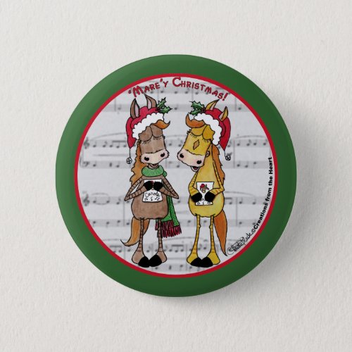 Caroling Horses_ Marey Christmas Pinback Button