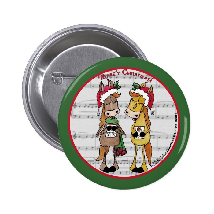 Caroling Horses 'Mare'y Christmas Round Button