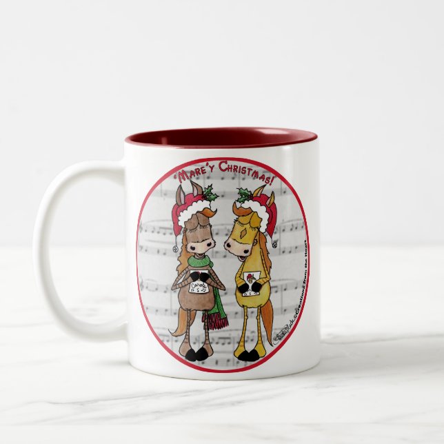 Caroling Horses- 'Mare'y Christmas Two-Tone Coffee Mug (Left)