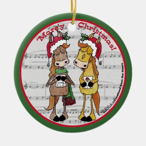 Caroling Horses We Wish you a Marey Christmas Ceramic Ornament