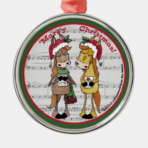 Caroling Horses We Wish you a Marey Christmas Metal Ornament