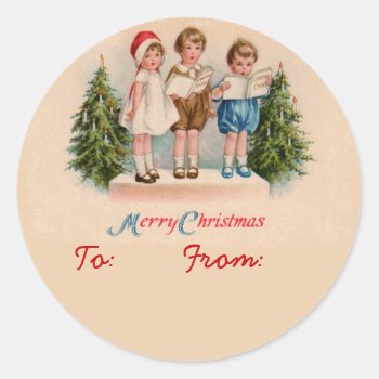 Caroling Kids Gift Tag Stickers by vintageamerican at Zazzle