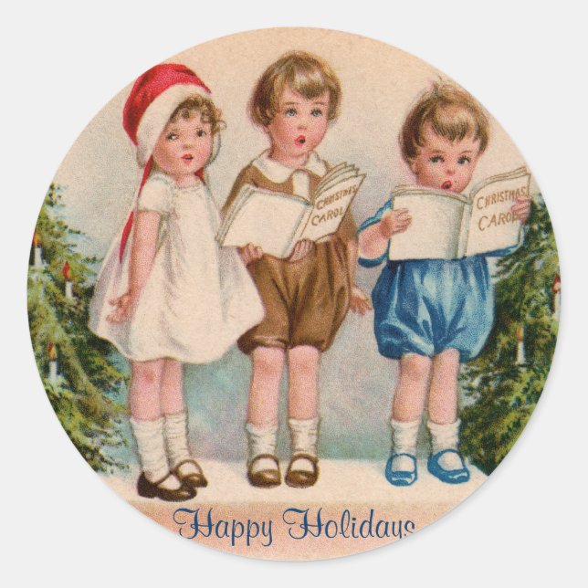 Caroling Kids Happy Holidays Stickers (Front)