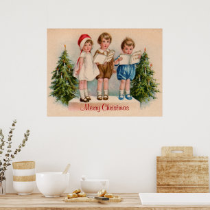 Caroling Kids Merry Christmas Poster