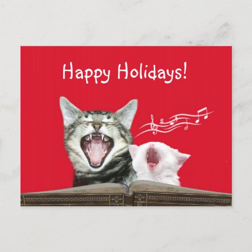 Caroling kitties holiday postcard