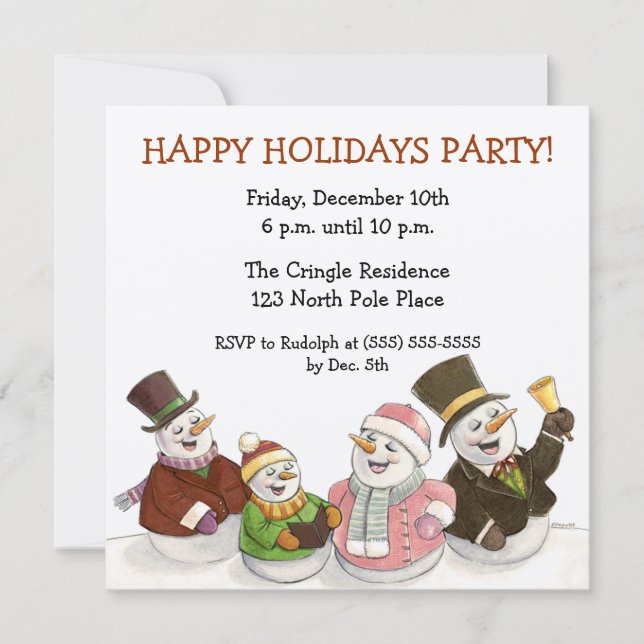 Caroling Snowmen Holiday Party Invitations (Front)