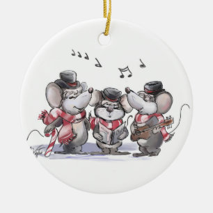 Caroling with Mic, Mac & Moe Round Ornament