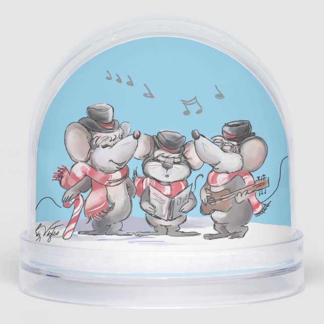 Caroling with Mic, Mac & Moe Snow Globe (Front)