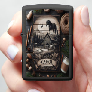 Carol's Black Horse Barn Painting Zippo Lighter
