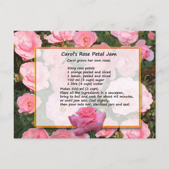 Carol's Rose Petal Jam Recipe Postcard (Front)