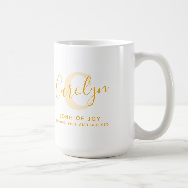 Carolyn name meaning monogram C golden yellow text Coffee Mug (Right)