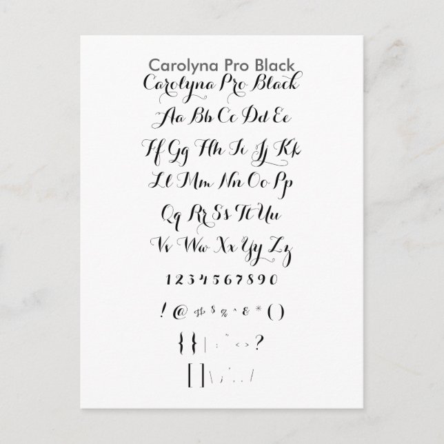 Carolyna Pro Black - Zazzle Font Sampler Sheet Postcard (Front)