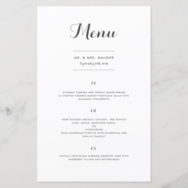 Carolyna Wedding Dinner Menu (Front)
