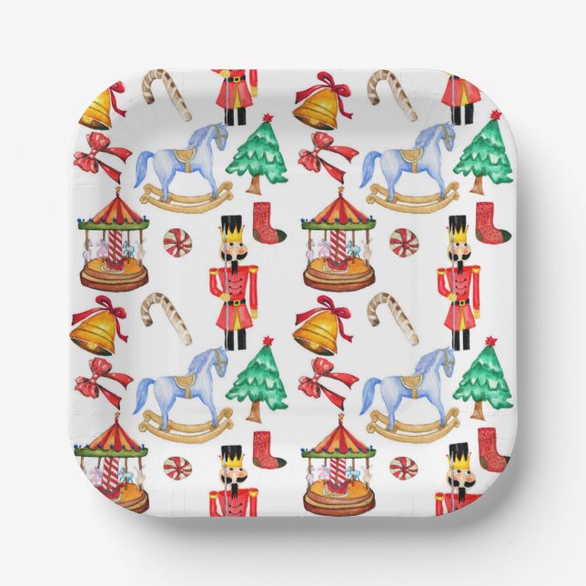 Carousel and nutcracker holiday pattern paper plates (Front)