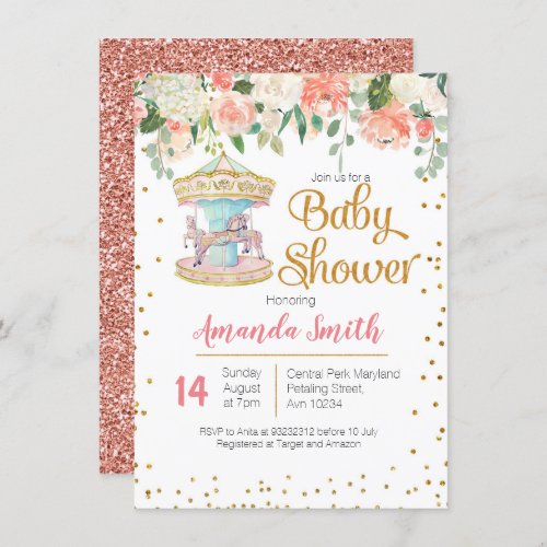 Carousel Baby Shower invitation Girl