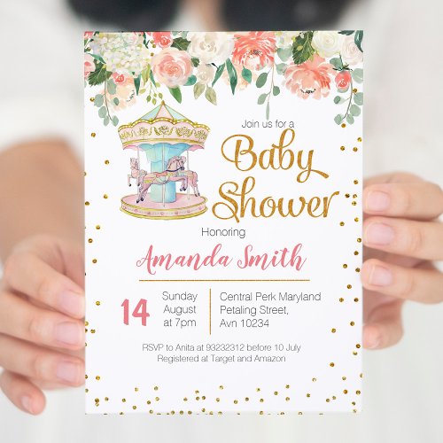 Carousel Baby Shower invitation Girl