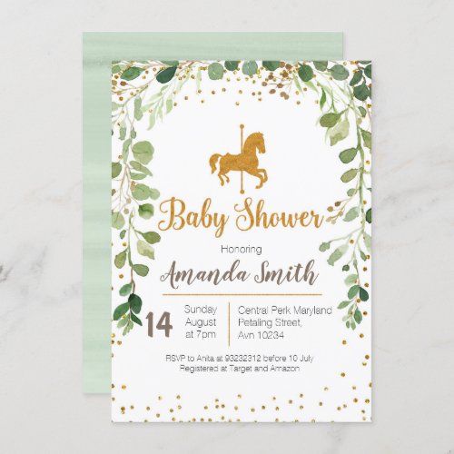 Carousel Baby Shower invitation Greenery