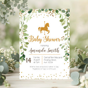 Carousel Baby Shower invitation Greenery
