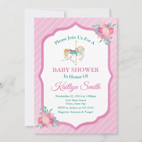 Carousel Baby Shower Invitation Merry Go Round