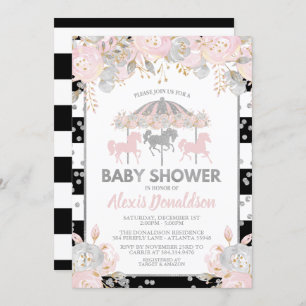 Carousel Baby Shower Invitation Silver floral