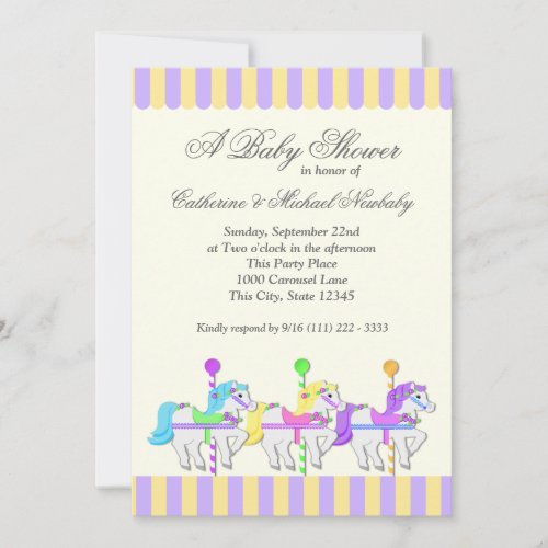 Carousel Baby Shower Purple Gold Custom Invites