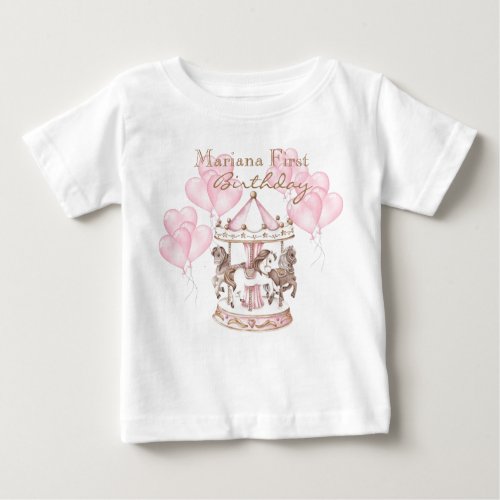  Carousel Ballons Unicorn 1s Girly Birthday Party Baby T_Shirt