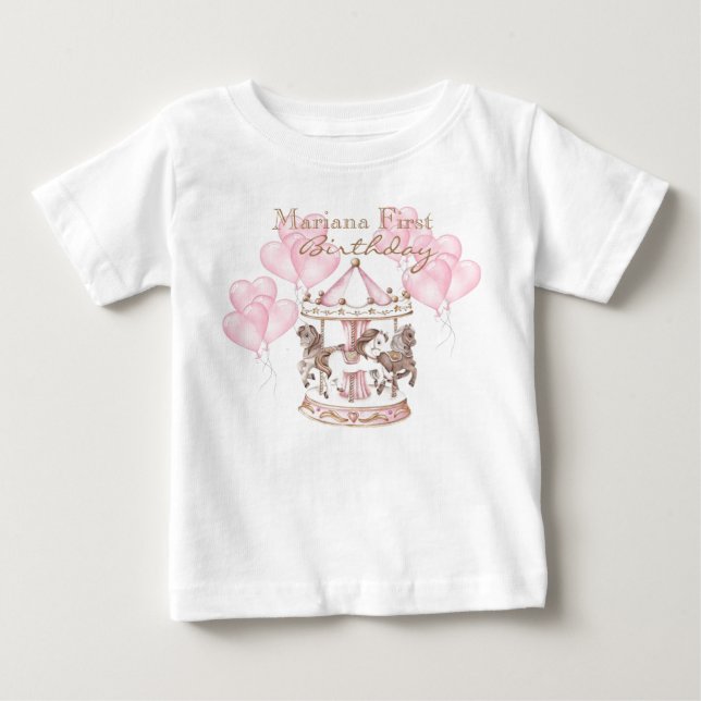  Carousel Ballons Unicorn 1s Girly Birthday Party Baby T-Shirt (Front)