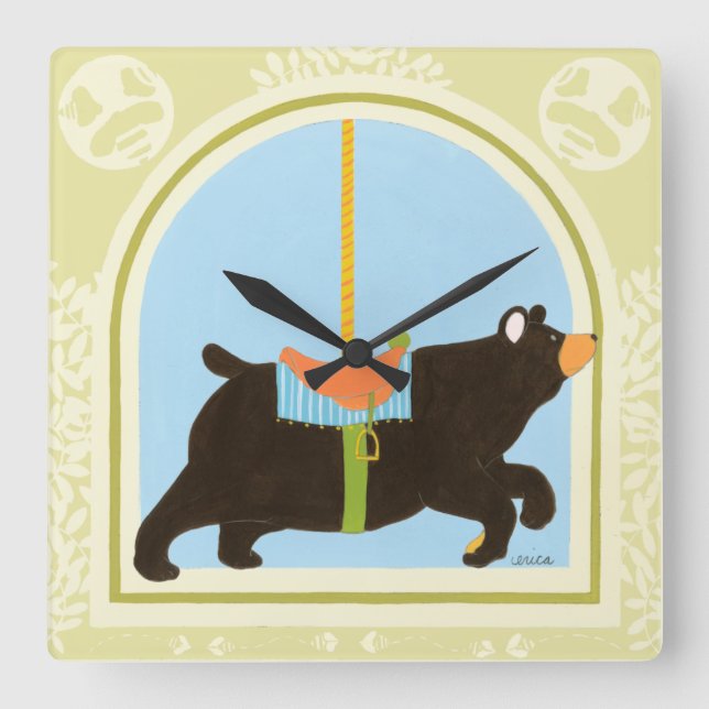 Carousel Bear by June Erica Vess Square Wall Clock (Front)