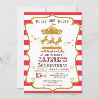 Carousel birthday invitation Amusement park invite
