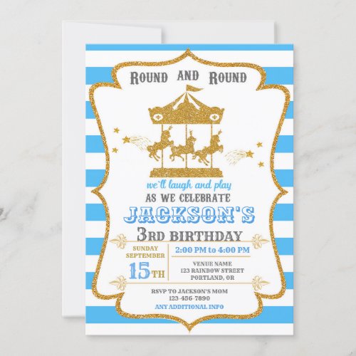 Carousel birthday invitation Amusement park invite