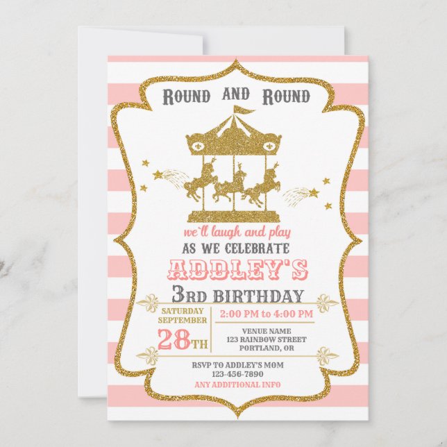 Carousel birthday invitation Carnival birthday (Front)