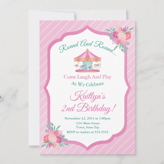 Carousel Birthday Invitation Merry Go Round (Front)